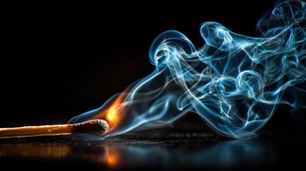 Flame dances around matchstick creating an ethereal smoke effect