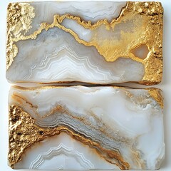 Elegant Agate Coasters White Gold Abstract