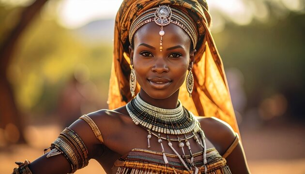 Elegant somali woman adorned with traditional jewelry and attire capturing cultural beauty