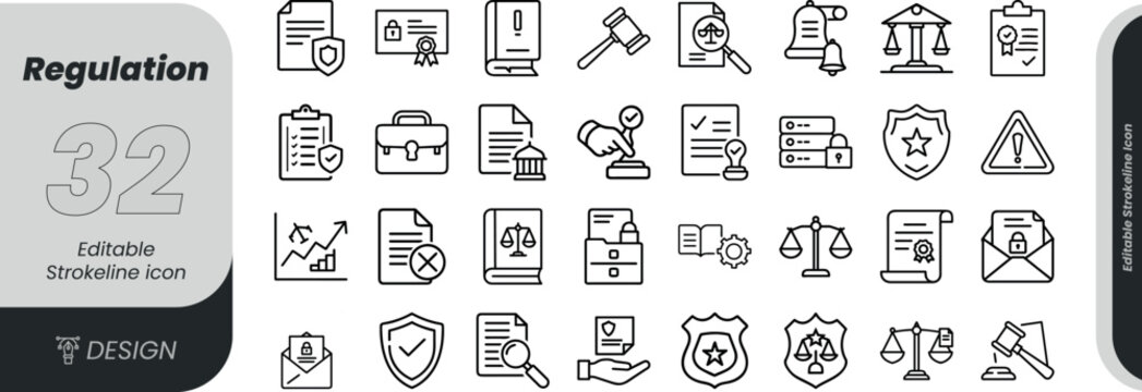 Vector art of collection of handdrawn icons representing regulation and legal concepts, isolated on white background transparent background