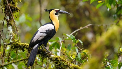 Obraz premium Colorful bird perched on mossy branch