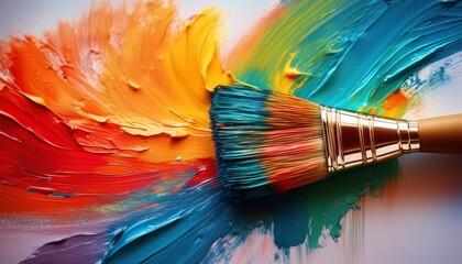 Fototapeta premium a paintbrush full of vibrant life captures dynamic colors and textures in its sweeping strokes on canvas