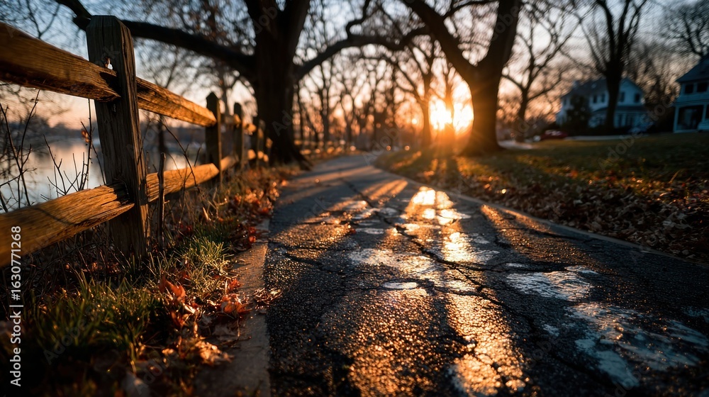 Poster golden hour path through trees