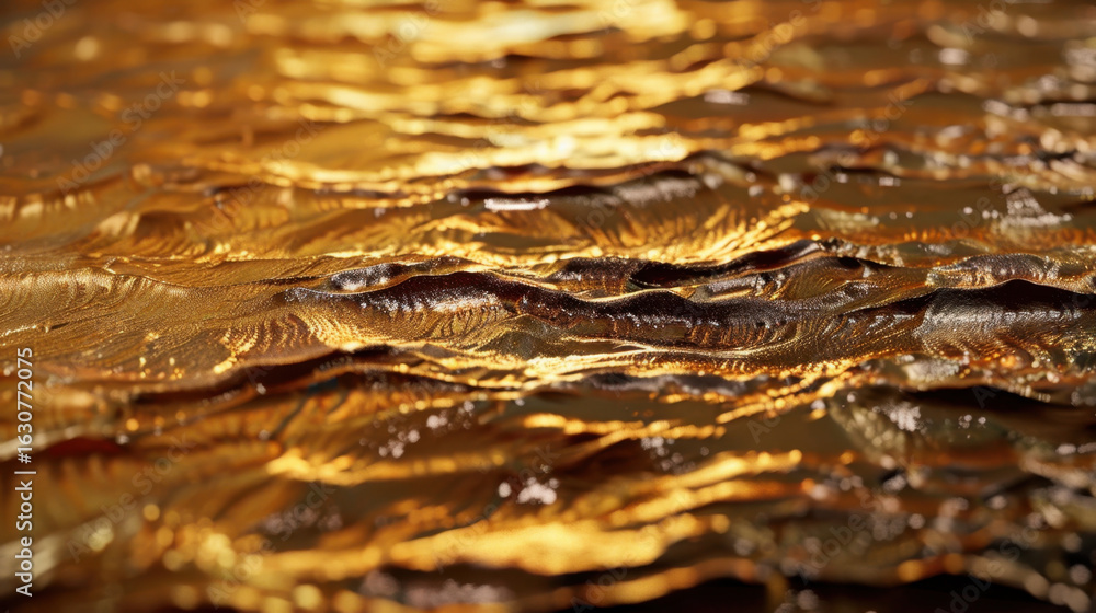 Poster shimmering gold surface texture with intricate patterns and dense reflections creates captivating vi