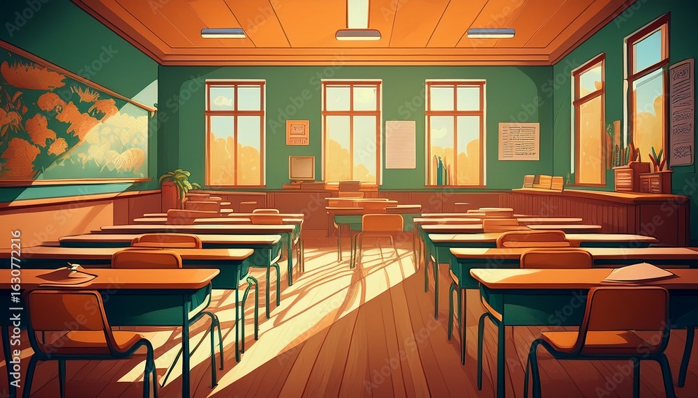 Poster empty classroom back to school concept ai generative