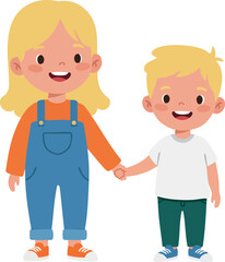 Fototapeta premium Happy smiling children holding hands brother and sister together vector illustration 