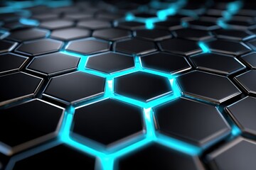 Interesting hexagonal pattern with glowing blue lines on a dark background
