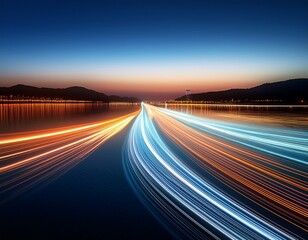 Obraz premium reflective light trails on water at night