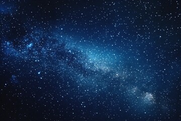 Obraz premium Starry sky background, blue night sky full of stars, glowing stars in the dark space, starry background, dark night, stars in the distance, starlight, dark background with a blue glow, night sky. 