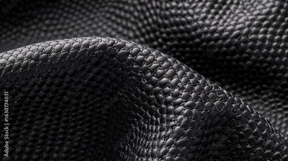 Poster luxurious black fabric with subtle stitched pattern, showcasing intricate textures and depth. smooth