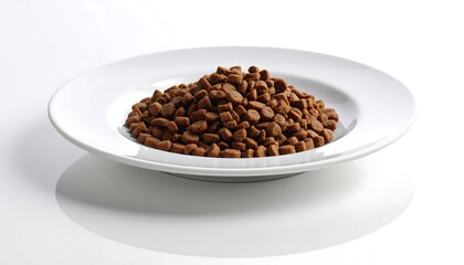 Dry dog food in white plate