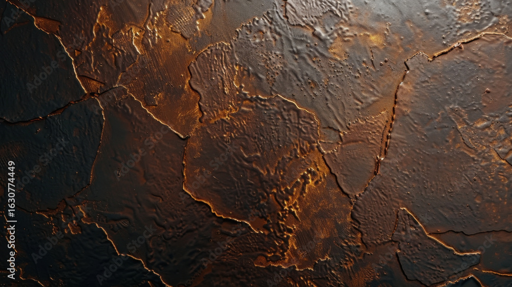 Poster scratched metal panel surface with intricate textures and warm lighting creates captivating visual. 