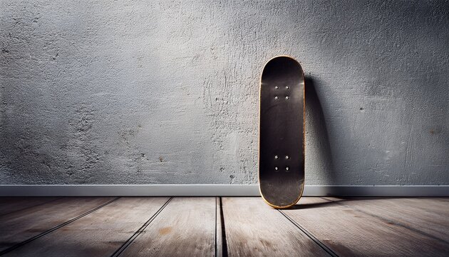 skateboard against textured wall