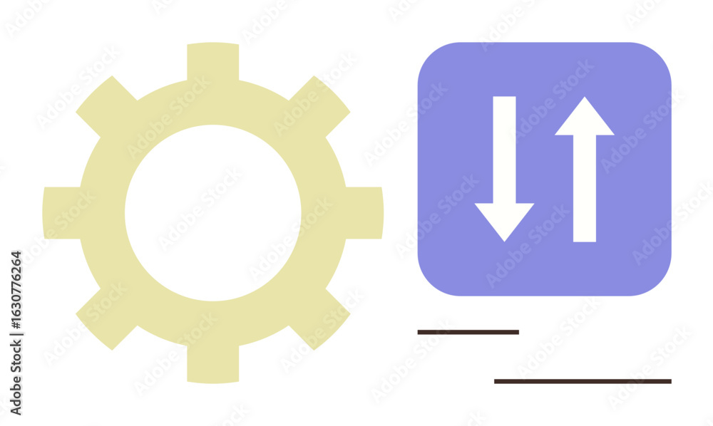 Poster yellow gear beside a purple box with up and down arrows, symbolizing configuration and update proces