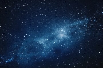 Naklejka premium Starry sky background, blue night sky full of stars, glowing stars in the dark space, starry background, dark night, stars in the distance, starlight, dark background with a blue glow, night sky. 