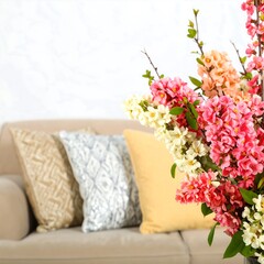 Colorful flowers on sofa