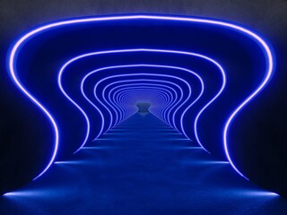 Blue modern lighting with interior empty space, 3d rendering sci-fi concept