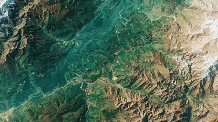 Top down Satellite view Incredible daytime view of Earth taken from satellite accentuating its delicate ecosystems and geographical features