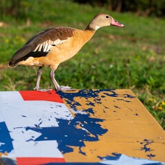 Duck on a painted surface
