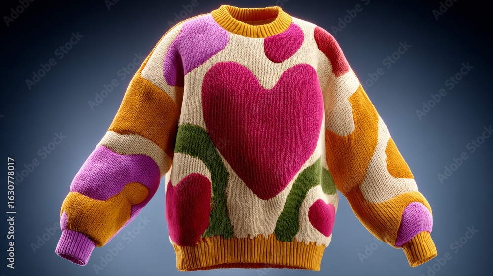 Aufkleber sweater with a heart design on it. the sweater is multicolored and has a unique design