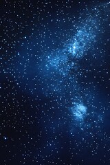Obraz premium Starry sky background, blue night sky full of stars, glowing stars in the dark space, starry background, dark night, stars in the distance, starlight, dark background with a blue glow, night sky. 