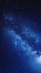 Obraz premium Starry sky background, blue night sky full of stars, glowing stars in the dark space, starry background, dark night, stars in the distance, starlight, dark background with a blue glow, night sky. 