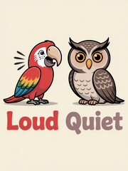 Fototapeta premium Fun Animal Poster Showing Loud and Quiet Concept