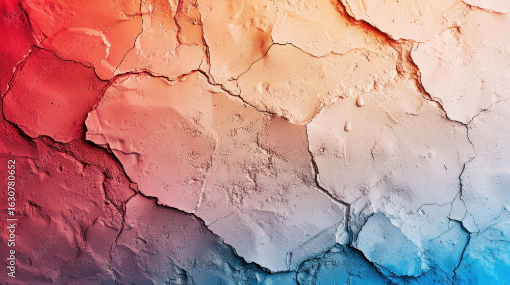 Poster cracked wall texture with gradient from red to blue, showcasing blend of colors and intricate patter