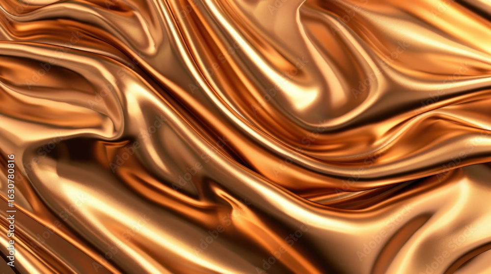 Poster wavy golden metallic texture smooth undulating layers creates visually captivating effect, evoking s