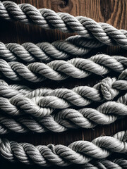 Fototapeta premium A close-up shot of a tangled, knotted rope, symbolizing constraints and limitations The rough texture and complex weave emphasize the feeling of being bound or restricted , vintage, impediment