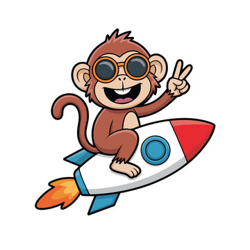 Cute Monkey Astronaut in Rocket with Sunglasses