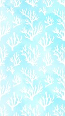 White Coral Seamless Pattern On Light Blue Watercolor Background For Textile