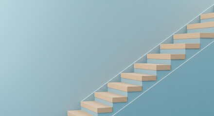 Fototapeta premium Wooden Staircase on a Textured Blue Wall