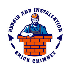 Chimney Repair Logo &ndash; Brick Masonry Business Emblem Template