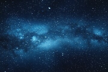 Naklejka premium Starry sky background, blue night sky full of stars, glowing stars in the dark space, starry background, dark night, stars in the distance, starlight, dark background with a blue glow, night sky. 