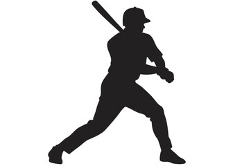 Naklejka premium Silhouette of a baseball player with a bat in a batting stance on a white background ready to hit the ball created with generated ai