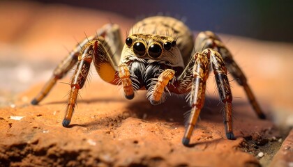 Jumping spider close-up on brick