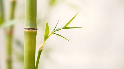 Fototapeta premium Bamboo stem with leaves on blurred background.