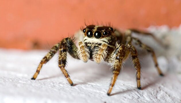 Jumping spider close-up on wall - Powered by Adobe