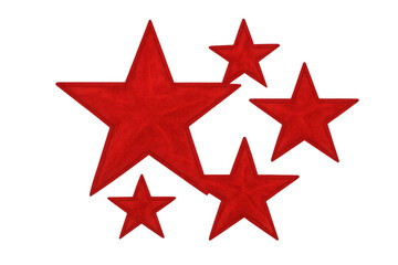 Obraz premium Red stars varying in size, textured and layered on transparent backdrop, conveying celebratory design element