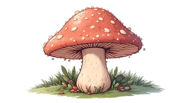 Cartoon russule mushroom isolated on white background.