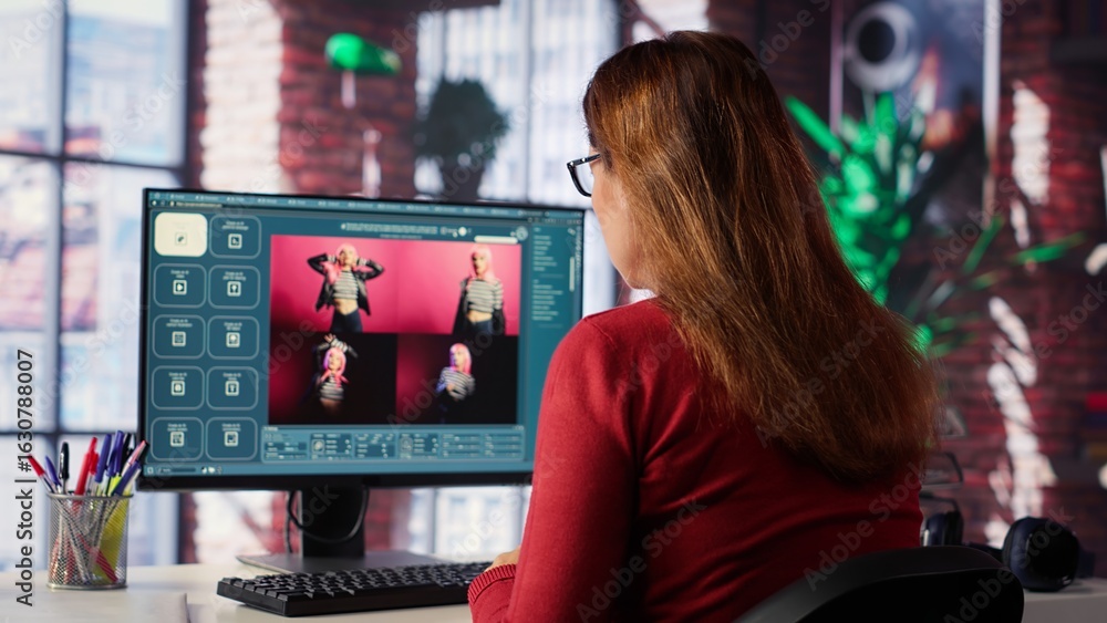 Poster graphic designer using ai chatbot turning text prompt into photos and retouching, ensure original co