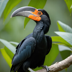 Obraz premium Black casqued Hornbill Ceratogymna atrata a portrait of a large and distinct bird found in sub Saharan African forests and woodlands