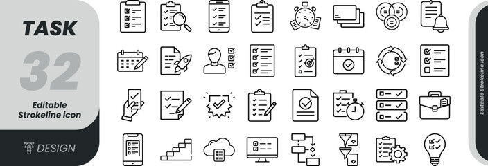 Vector art of collection of task and project management icons for planning, progress tracking, and workflow optimization, isolated on white background transparent background