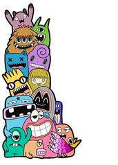Hand-drawn illustrations, monsters doodle, Hand Drawn cartoon monster illustration,Cartoon crowd doodle hand-drawn Doodle style.