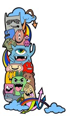 Hand-drawn illustrations, monsters doodle, Hand Drawn cartoon monster illustration,Cartoon crowd doodle hand-drawn Doodle style.