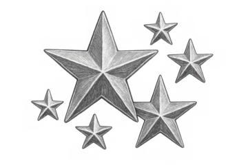 Hand-drawn stars representing success, sketched in pencil on transparent backdrop, ideal for graphic design with artisanal aesthetic