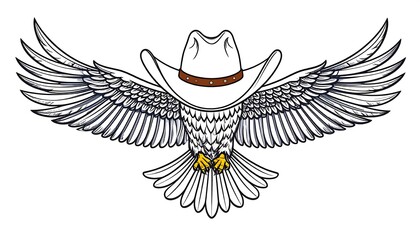 Eagle in cowboy hat, flying