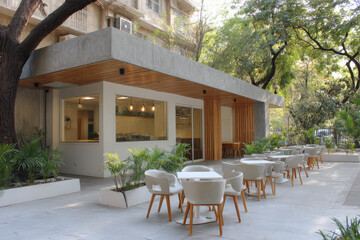 modern stylish outdoor caf featuring harmonious colors in its interior design evoking cozy atmosphere