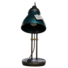 3D-rendered vintage-style desk lamp in distressed blue metal with stickers and paper notes attached, isolated on transparent background